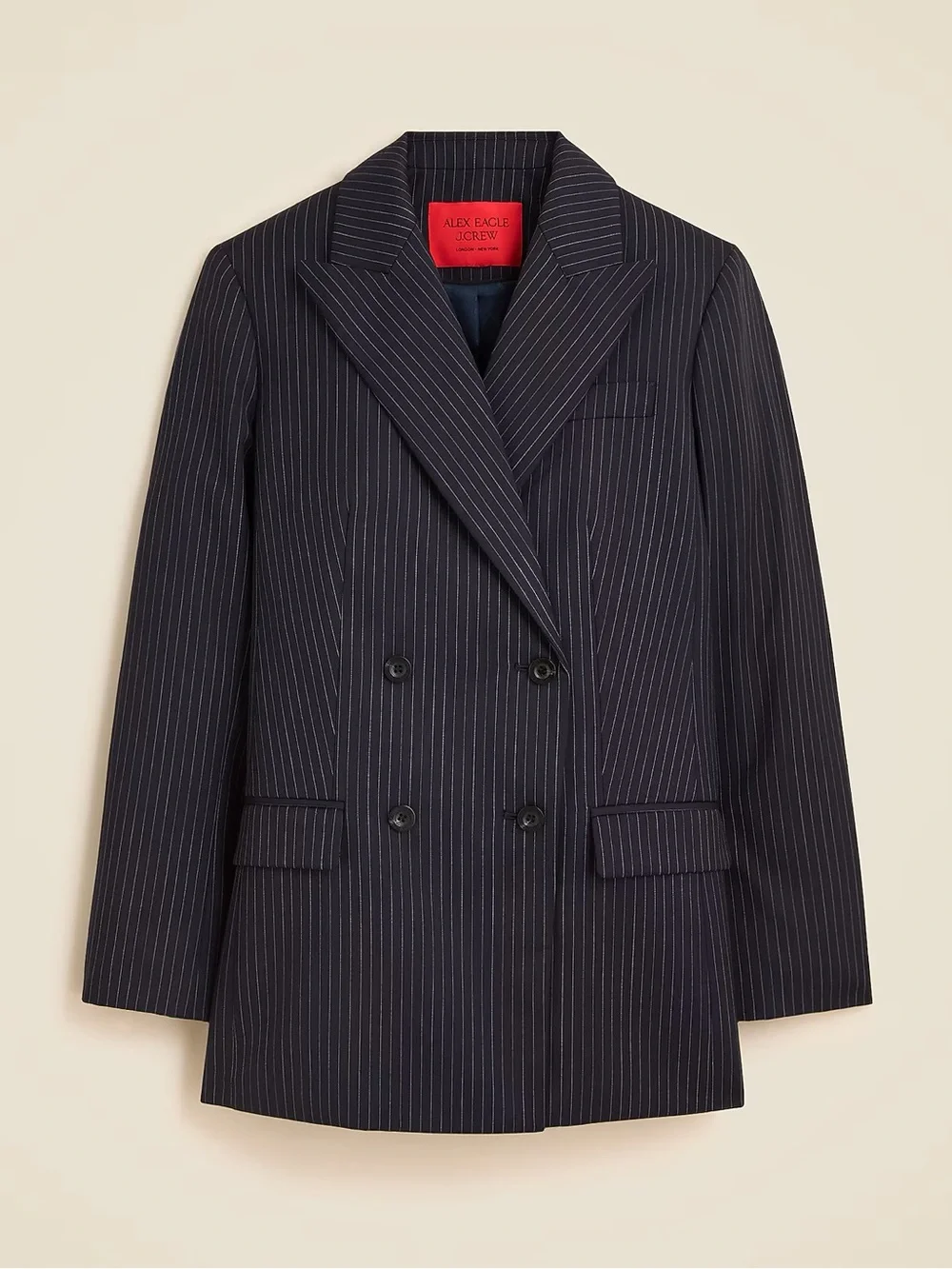 J. Crew Navy and White Pinstripe Double-Breasted Blazer